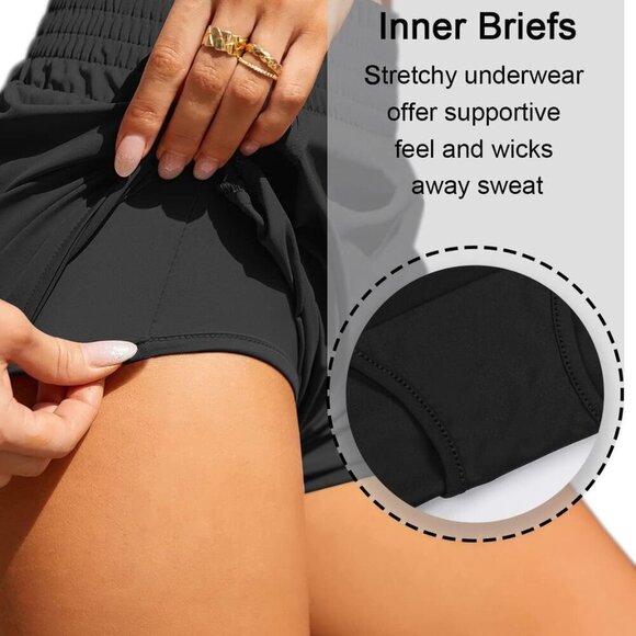 Women's High Waisted Athletic Shorts Pocket Workout Shorts Gym Sporty Running Sh - Picture 5 of 7